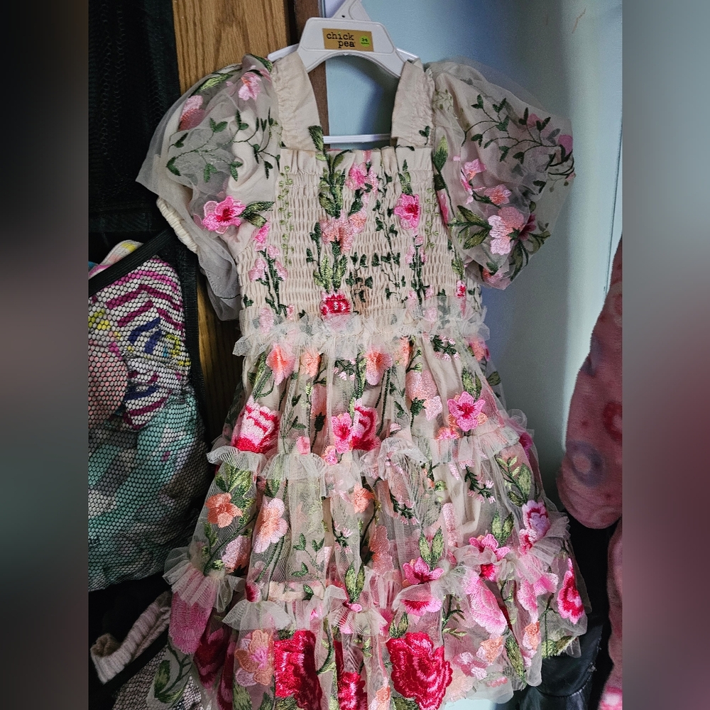 JessaKae Floral Kids Dress - Cream and Pink